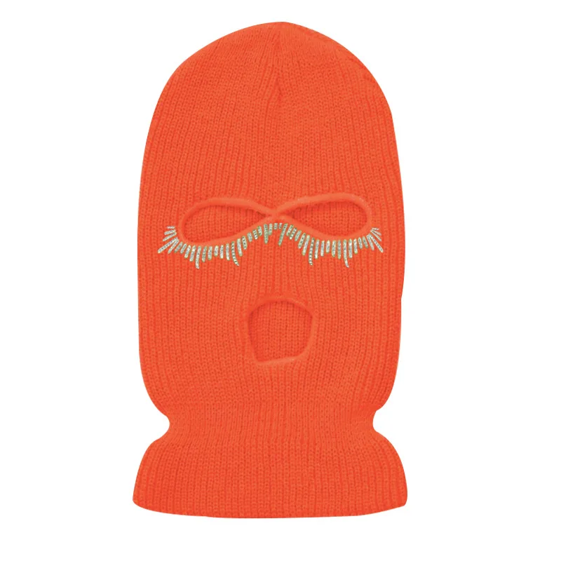 New Custom Winter Cover Face Hat Custom Face Mask Balaclava Knitted Rhinestone Full Face Cover 3 Holes Ski Mask