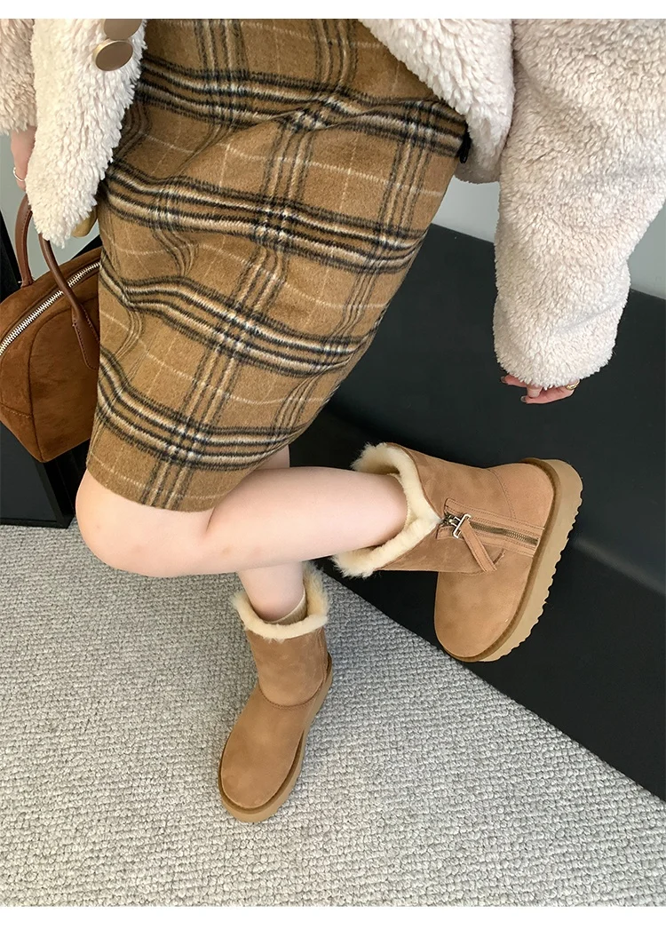 wholesale new style comfortable luxury high quality flat heel fashion boots non-slip  winter cow suede soft warm snow boots