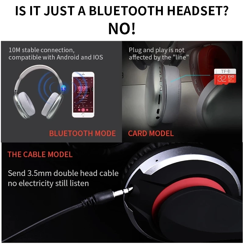 Беспроводные наушники Air P9 Max BT V5.0 Спортивные стерео Hi-Fi с микрофоном для iOS Android 3 5 мм AUX/FM/Card