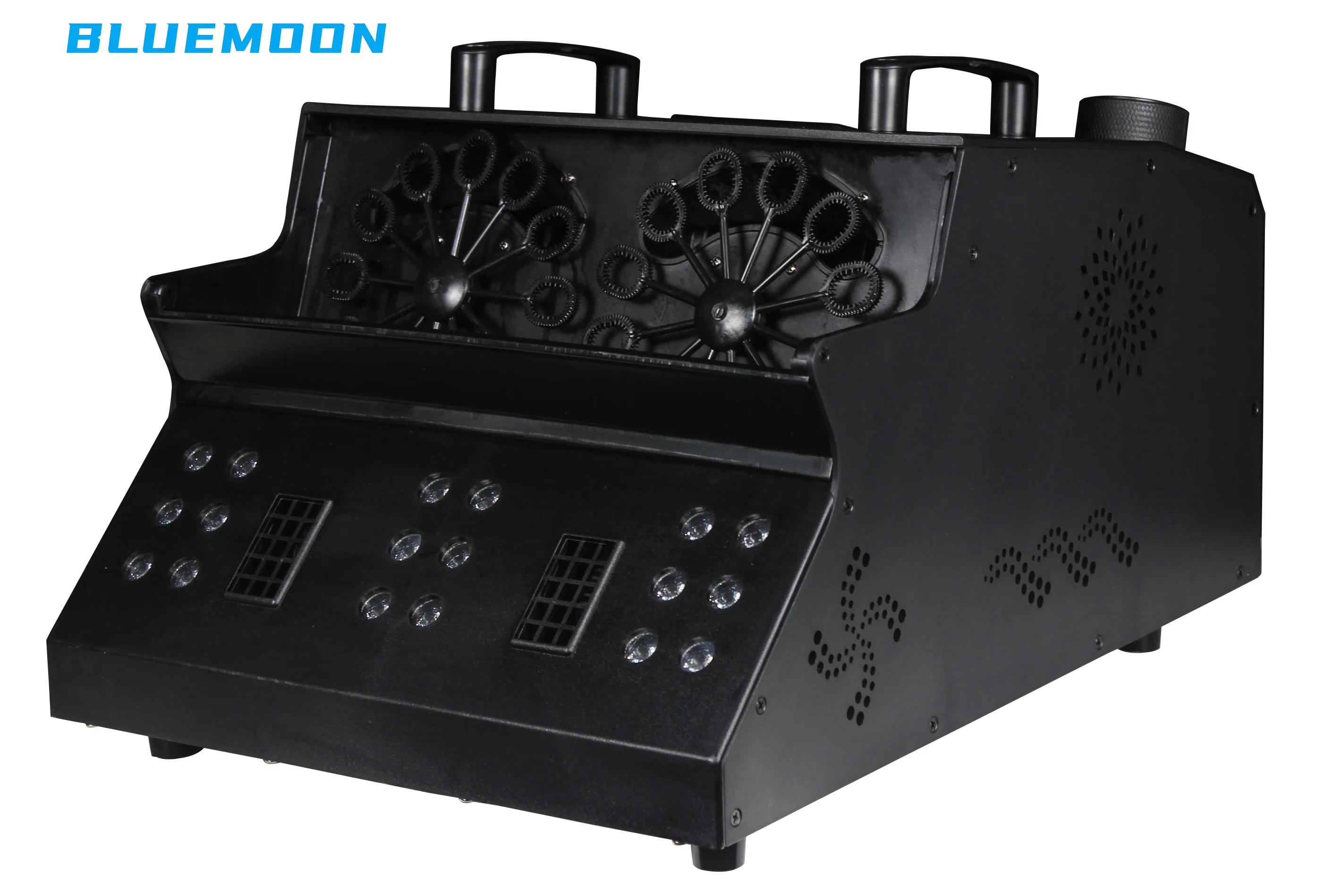 Good quality 1500w Dual Wheel Bubble Machine Led Fog Party Equipment 18x3w Rgb Smoke Bubble Machine