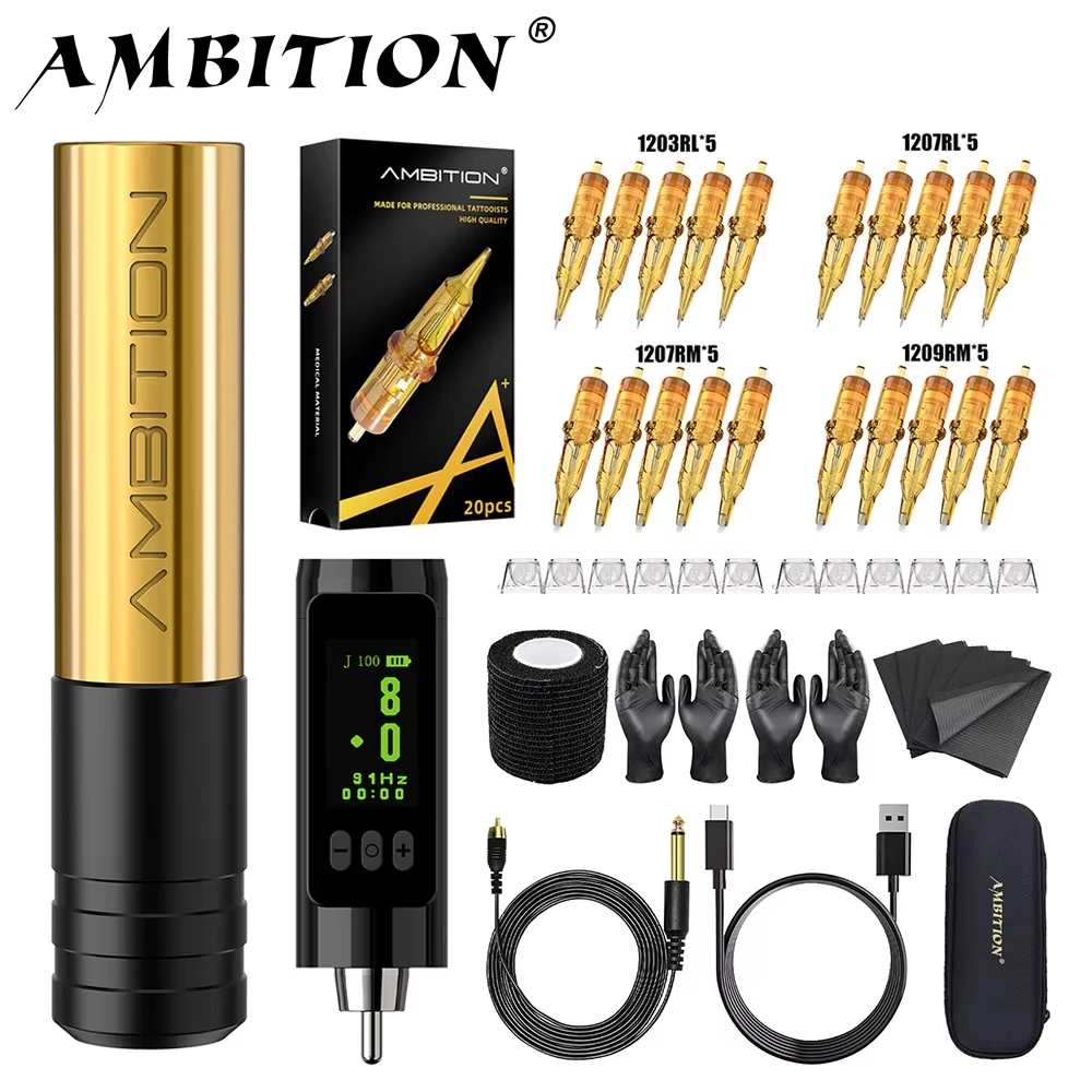 Ambition Tiny RCA Rotary Tattoo Machine Permanent Makeup Machine Kit Coreless Motor Wireless Tattoo Pen for Eyebrow Eyeliner Lip