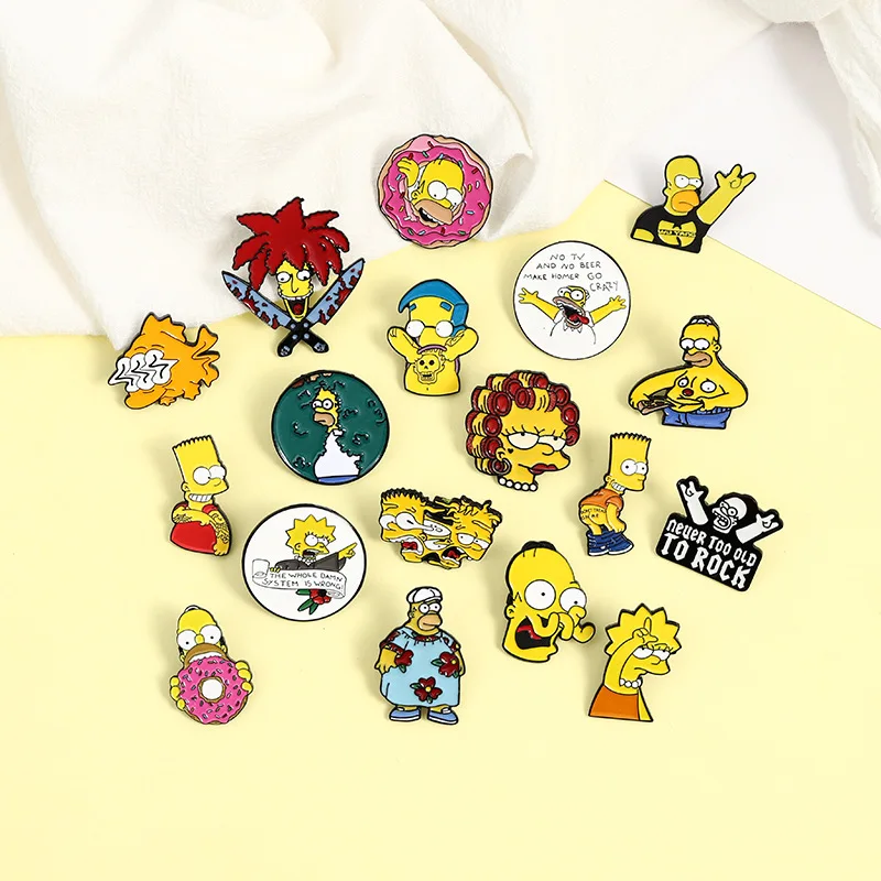 Wowei Wholesale Custom Metal Cute Cartoon Anime Simpsons Funny Personality Badges Lapel Pins For Clothes