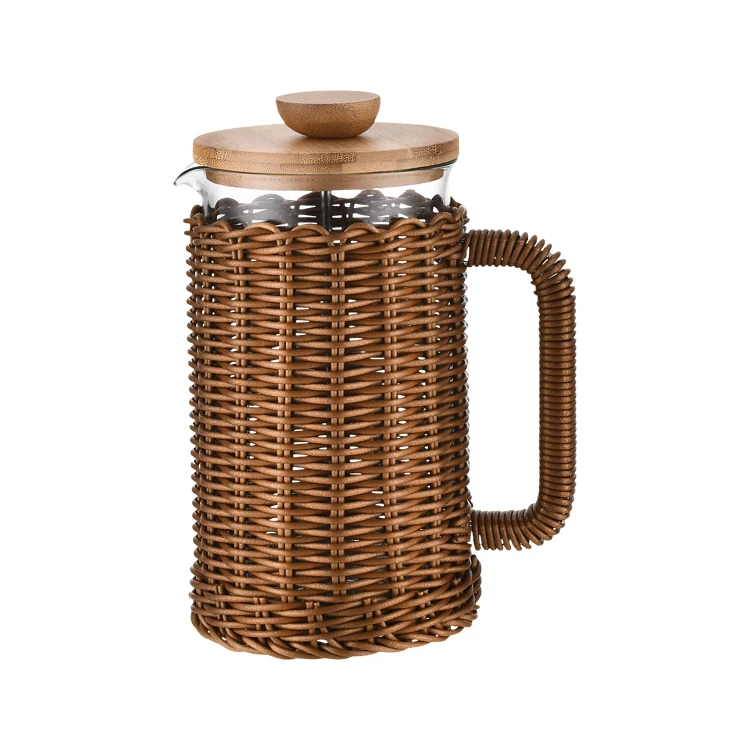 Customized Bamboo French Press Coffee Maker 350ml Borosilicate Glass French Press Coffee Maker With Bamboo Cover and Cork Base