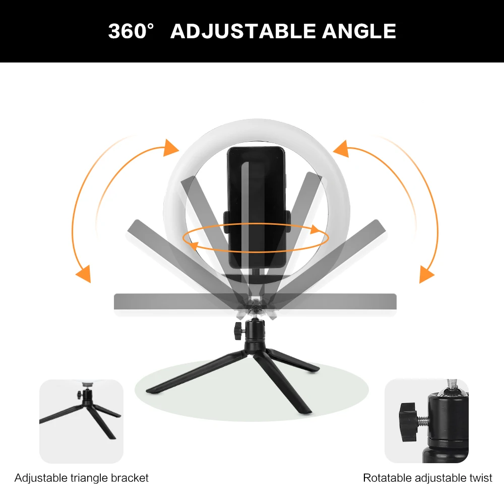 360 Degree Rotational Thermal Design 3800-6800K Multistage Dimming Ring Light With Retractable Height Tripod Stand For Live