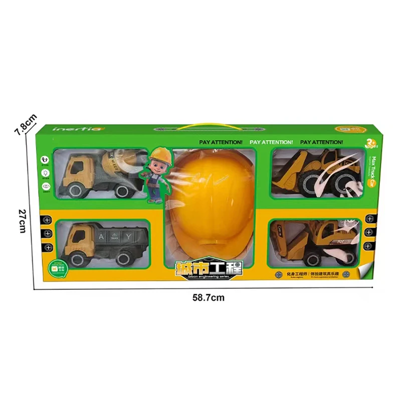 Kids playing sliding engineering car set inertia friction truck toy