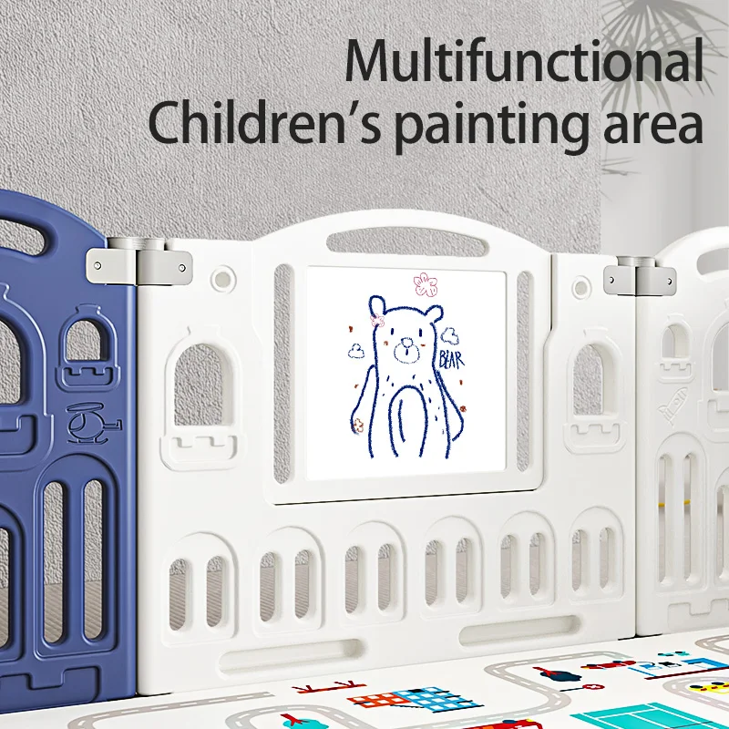 Rocket theme children indoor playground baby plastic fence playpen play yard folding fence baby playpen with slide swing toys