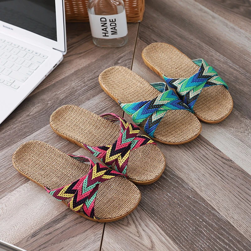 Whosale Jute Linen Disposable Slipper Latest Ladies Slippers Shoes And Sandals Size Shoes Summer Beach Slides Slipper Sandals