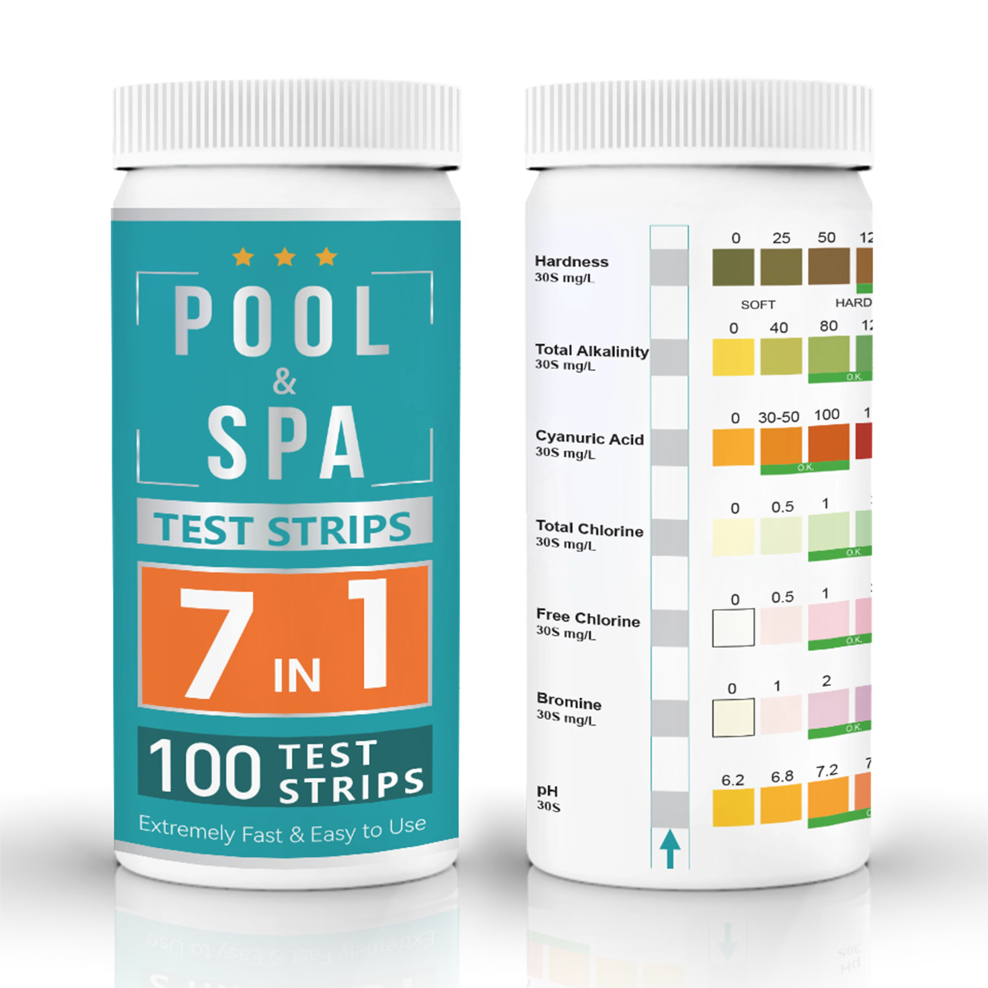 Factory good sell PH hardness chlorine kit for Hot tub and Spa 7 In 1 Swimming Pool Water Test Strips