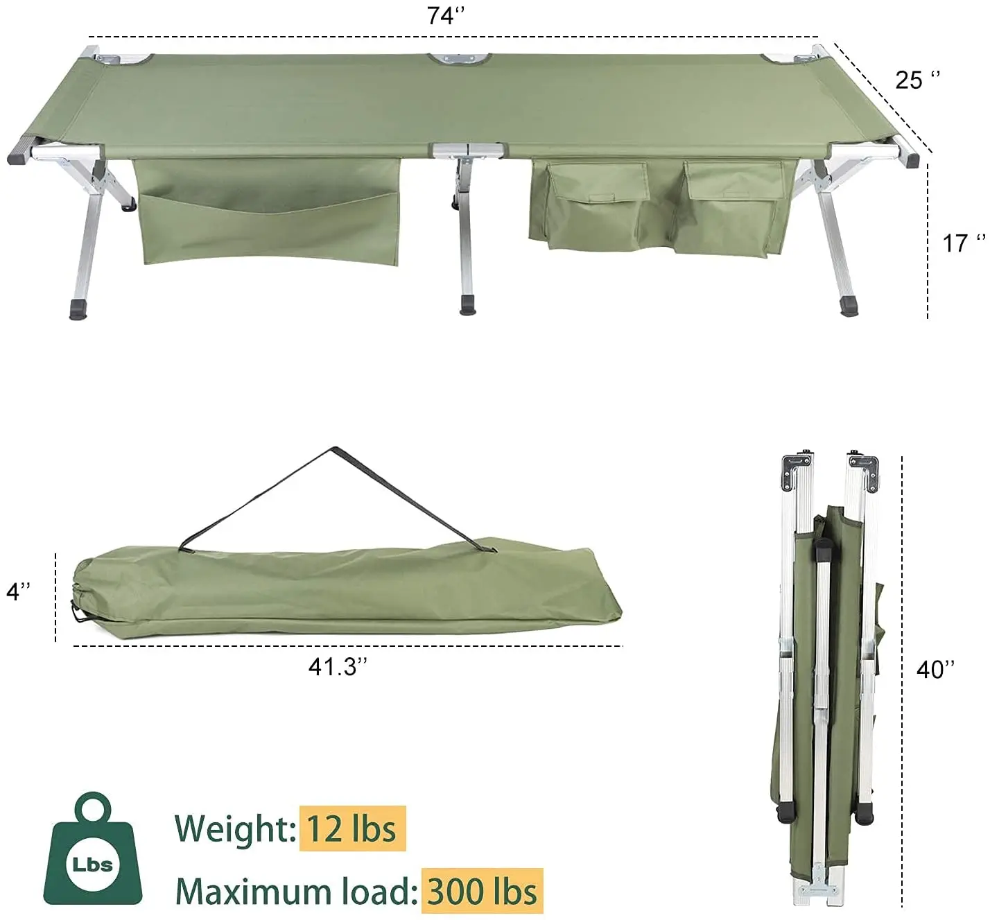 Outdoor Sleeping Lightweight Easy Carrying Aluminum Folding Tent Bed Stretcher Bed Cot Folding Camping Bed