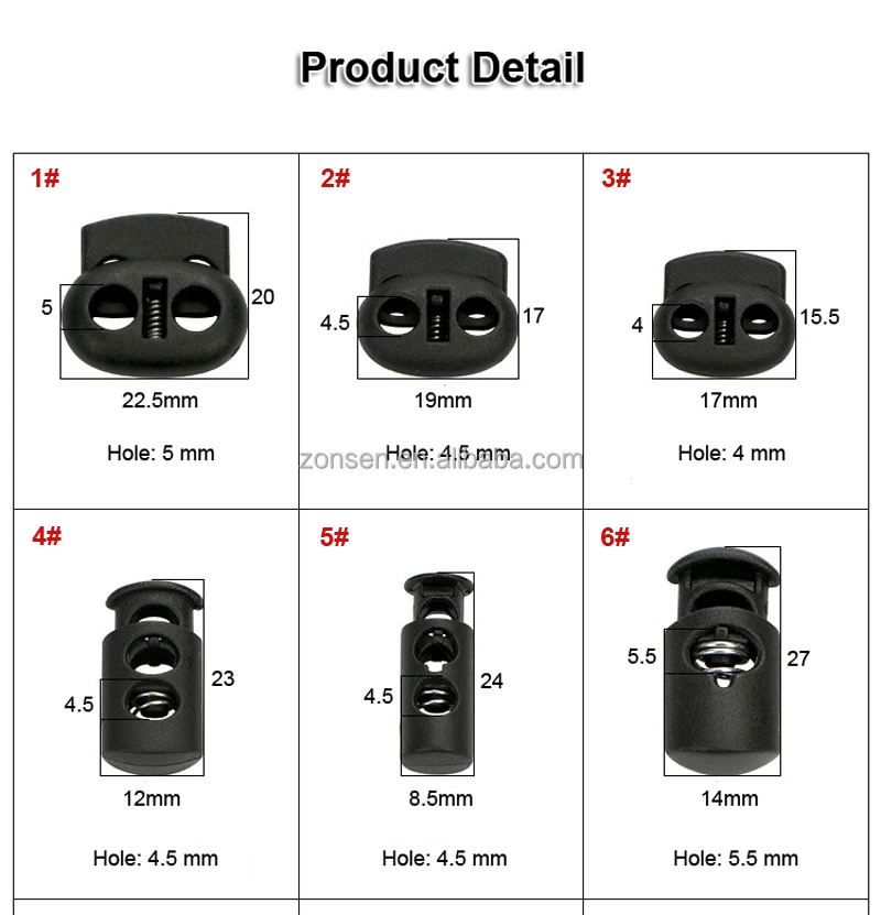Many Sizes Wholesale Black Plastic Cord Lock Nylon Spring End Toggle Clip End Stopper For Clothing Bags Shoes