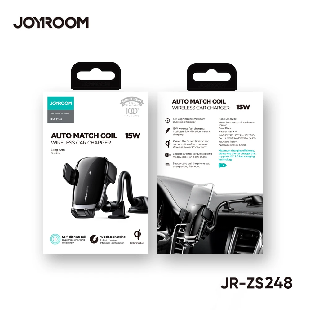 JOYROOM Built-in Battery Auto-clamp Leading 15W Qi Fast Charge Universal Wireless Car Charger Mount for iPhone 11/11 Pro/XR/XS/X
