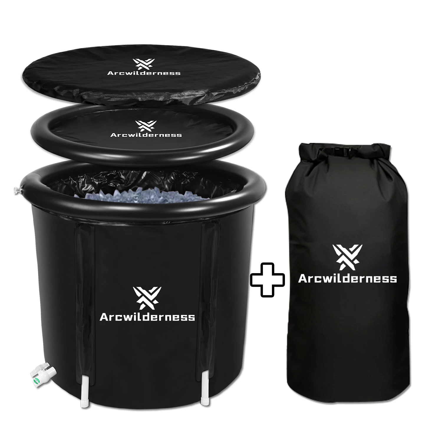 All black tub with storage bag Design Inflatable Ice Baths Wooden Cold Plunge Pool Tub