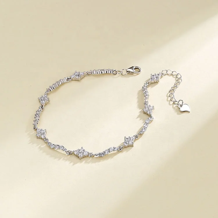 Yaeno Jewelry Rhombus Charm Woven Chain Bracelet in Sterling Silver 925 Jewelry for Women