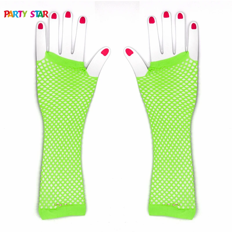 Popular Dance Party Band Sexy Performances Long Fingerless Colored Stretchy Women Fishnet Gloves