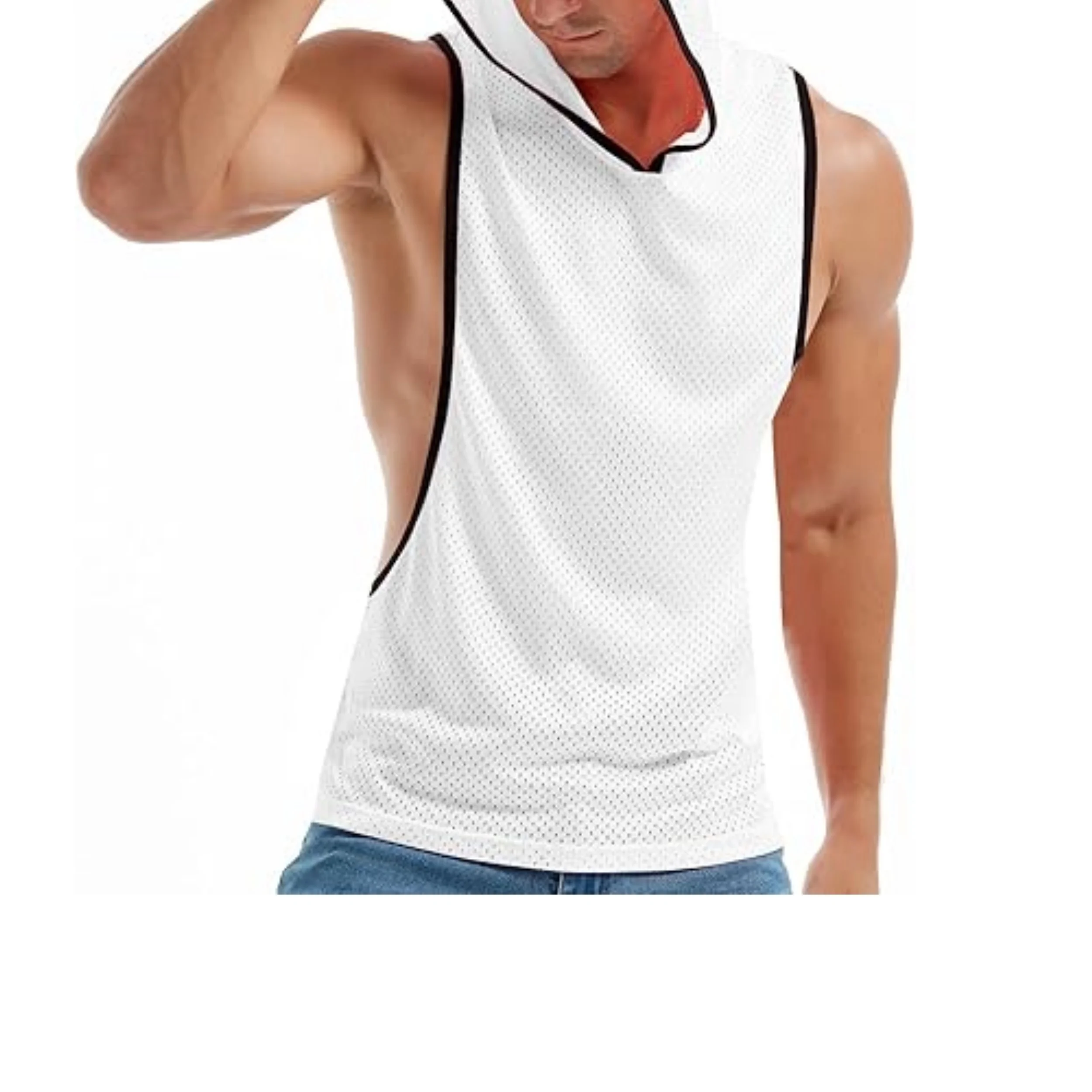 Bodybuilding Wear Cut Off Shirts 100% Polyester Quick Dry Breathable Mesh Gym Stringer  Tank Top For Men
