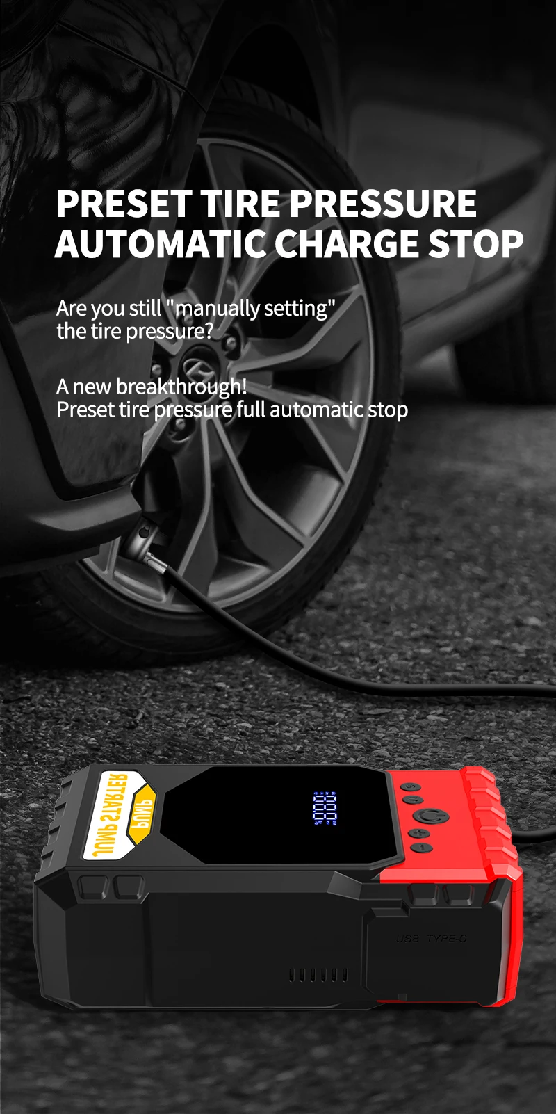 12 24 Volt Emergency Portable Jump Starter with Air Compressor 1000A Power Bank Tire Inflator Pump 12V Starting Device Car Boost