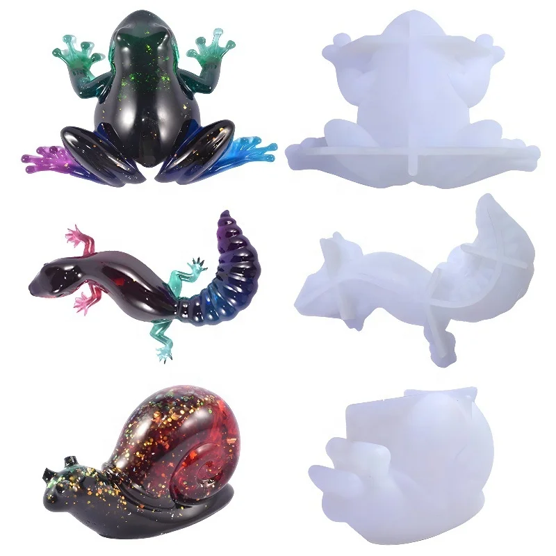 DM528 3D Easter Frogs Lizards Snails Shape Silicone Mold Epoxy Resin Animal Ornament Casting Mould