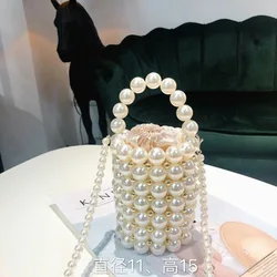 Summer 2021 New Korea Silver Handmade Pearl Bag Mini Bucket Bag Beaded Hand Bag
