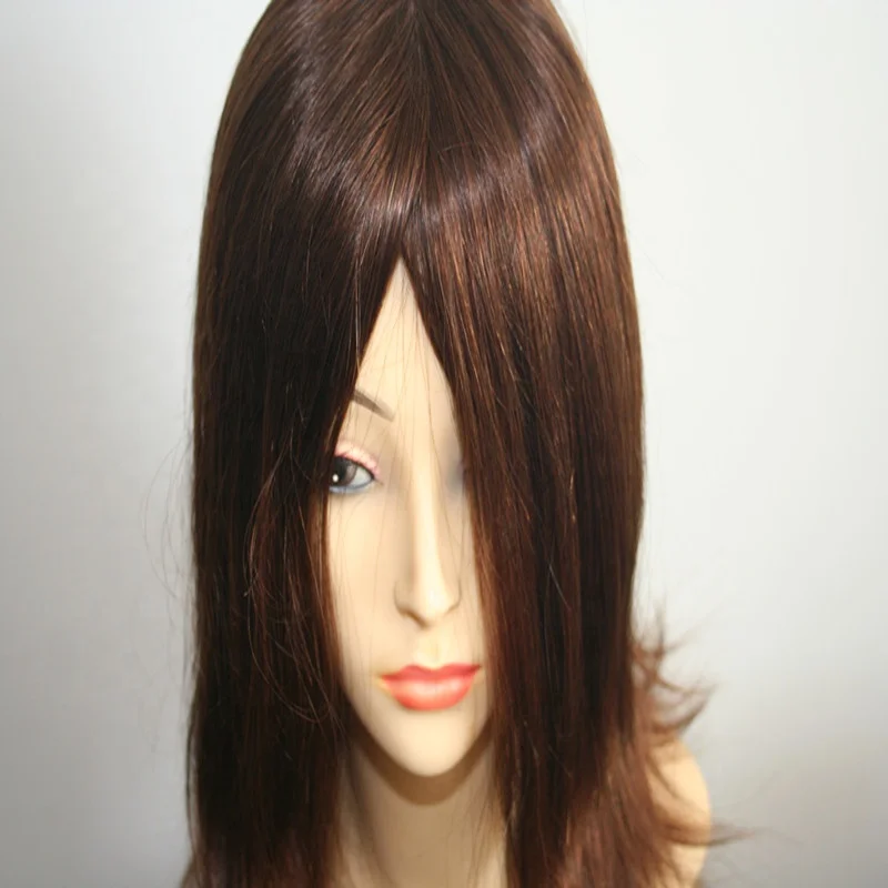 Perfect Natural Hairline 14inch Chinese Human Hair Silk Top Women Full Head Entire Wigs for Asians