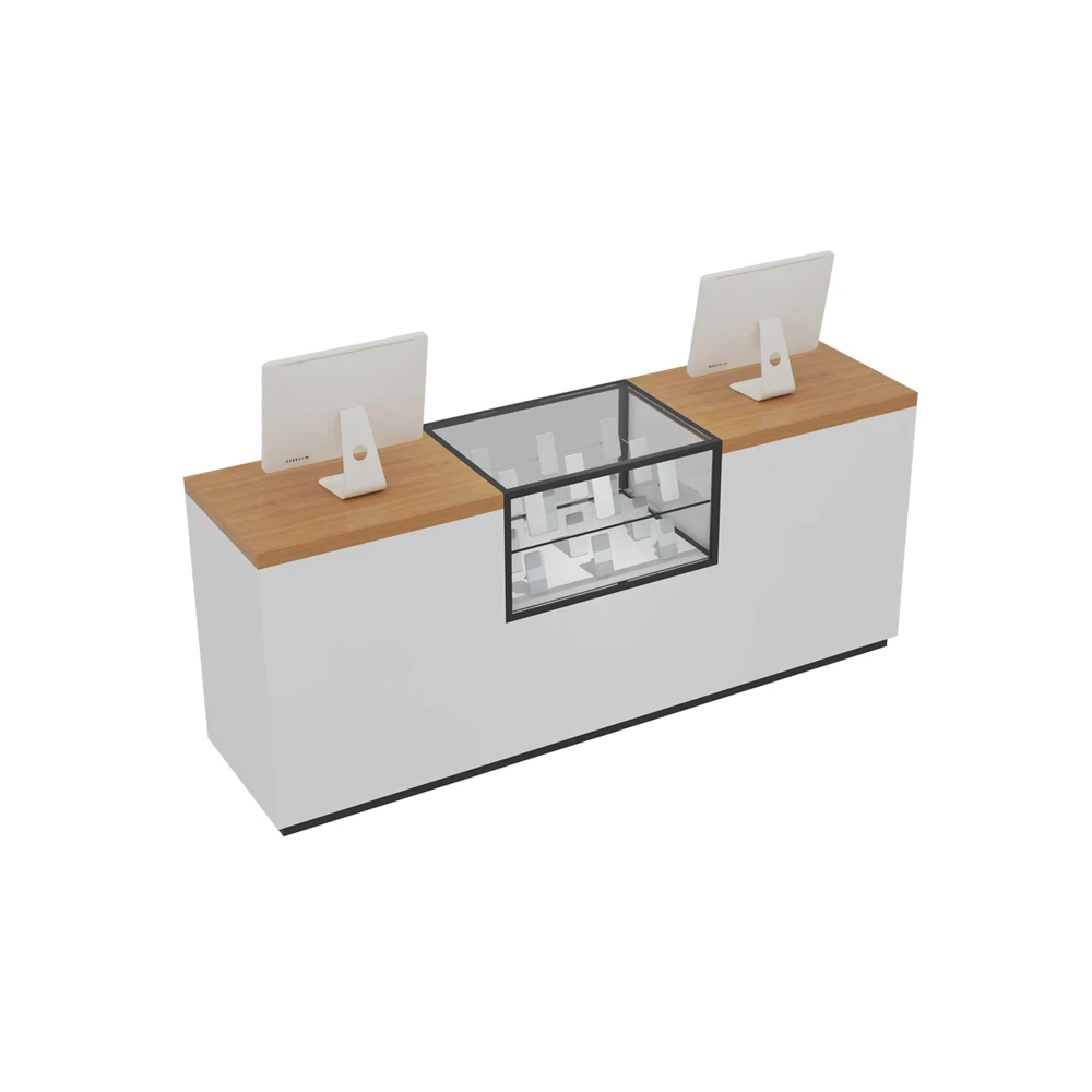 Customized Electronic Product Showcase Electronics Shop Counter Design Modern Store Reception Desk Custom Retail Cashier Desk