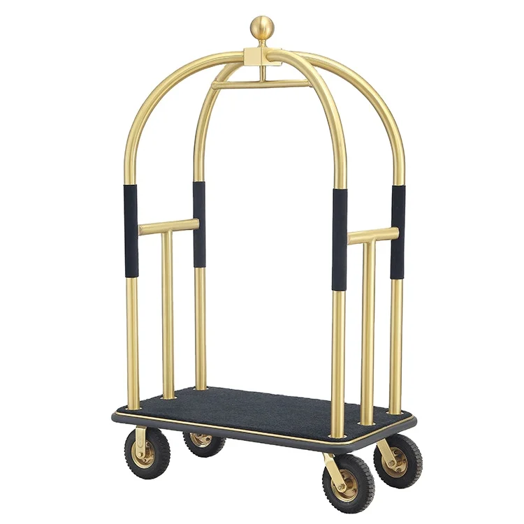 Stars Hotel New design Stainless Steel Hotel Bellman Baggage Cart lobby Luggage Trolley for Hotel supplies equipment
