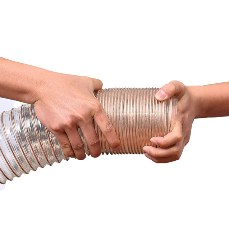 Thickened PU polyurethane steel wire corrugated hose wear-resistant industry vacuum exhaust dust collector PU flexible air duct