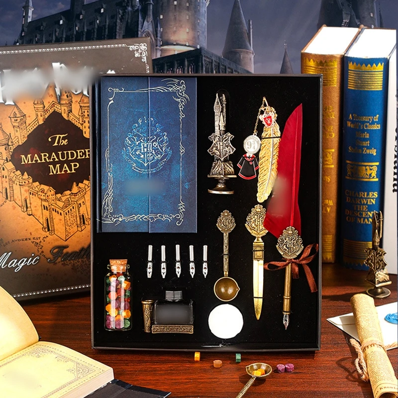 Hot Selling Vintage Quill Feather Pen Wooden Calligraphy Dip Pen Glass Pen With Ink Sealing Wax Stamp Gift Set