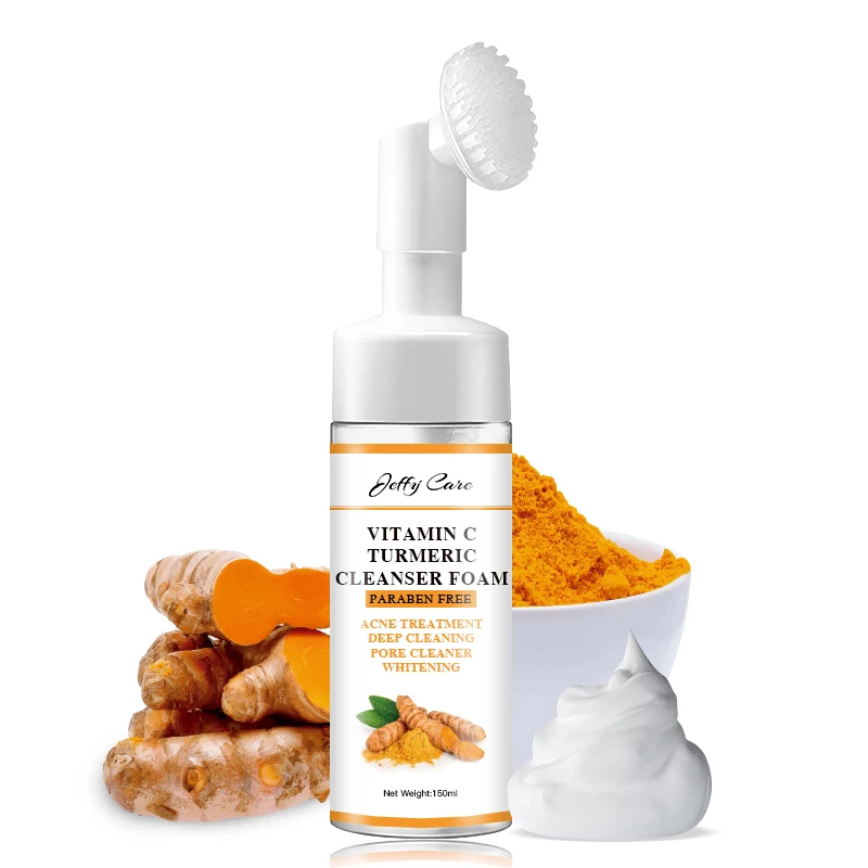 Индивидуальная торговая марка, красота, антивозрастное глубокое очищение, натуральное Органическое средство для ухода за кожей лица OEM, средство для мытья лица, куркума, пенообразующее средство