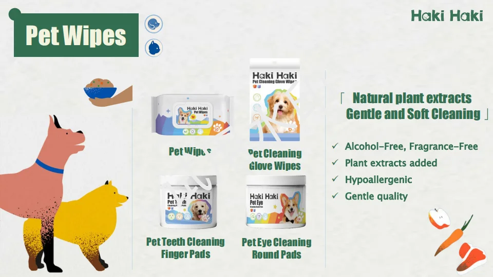 Haki Haki Pet Wipes for Dogs Alcohol Free Fragrance Hypoallergenic Cleaning Disposable Custom OEM ODM Wholesale Pet Wet Wipes