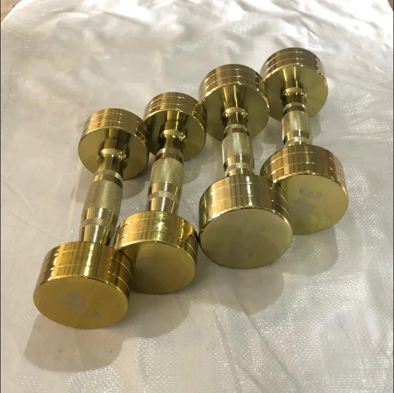 Golden Electroplated Dumbells weights Set for Men Women, Free Weights for Strength Training Equipment Home Gym Fitness