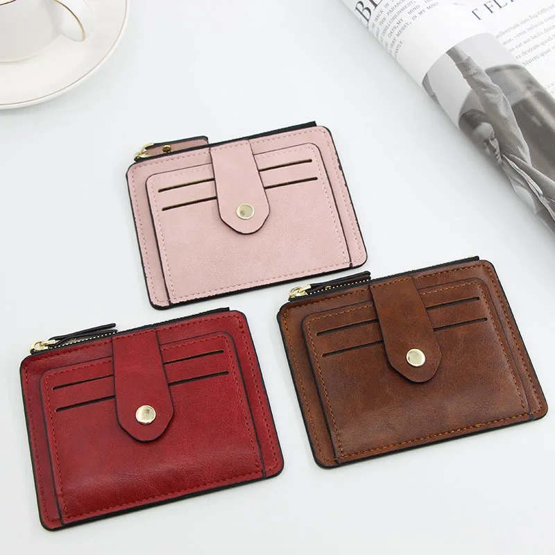 Minimalist PU Leather Wallet Credit Card Holder Short Wallets Unisex Fashion Zippers Coin Purses Drops-hip Wallet