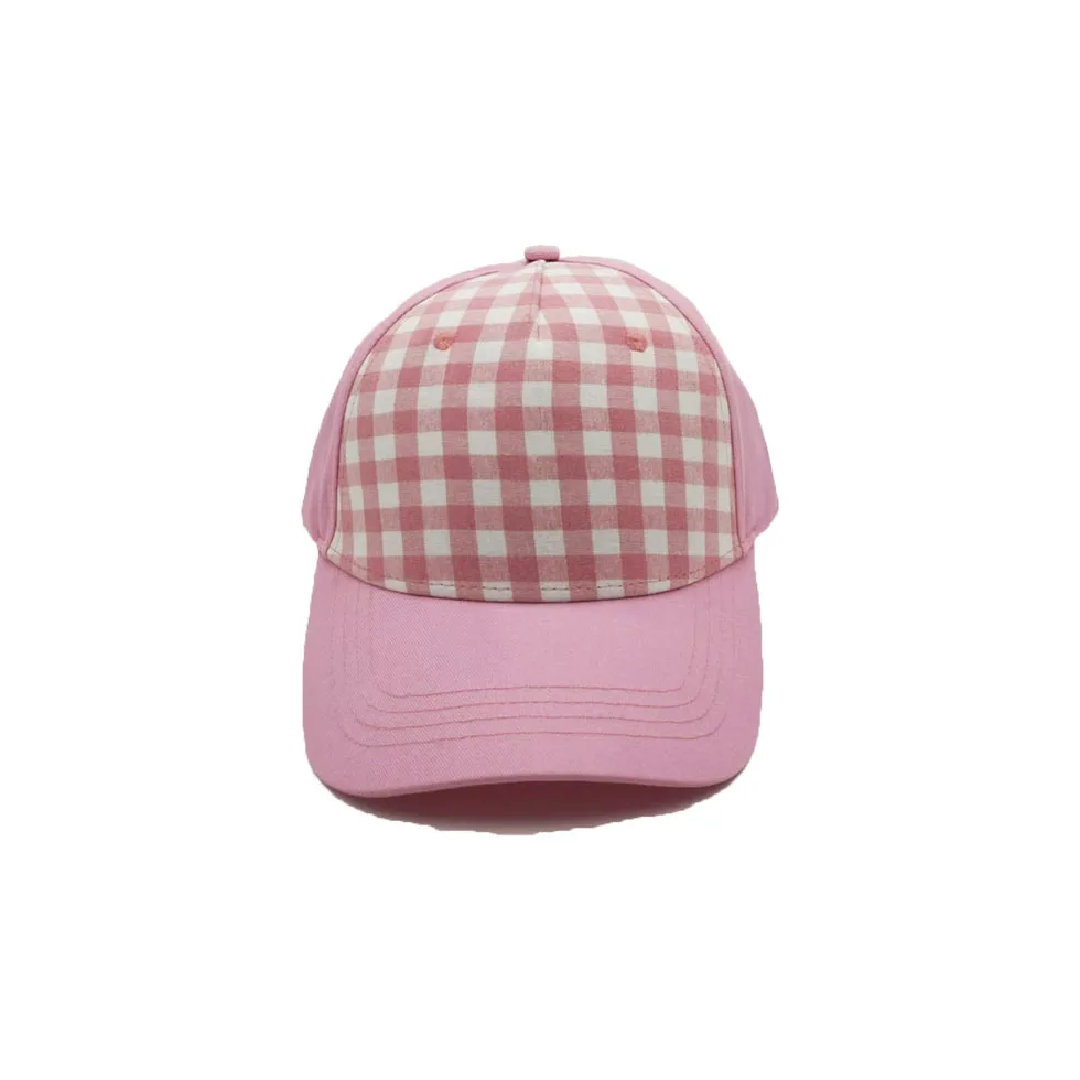 2024 Fashion  Pink Checkered Print  Baseball Hat  For girls  Custom Logo Hats 5 panel pink cap sports baseball caps for women1