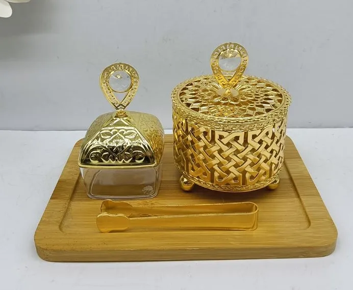 Arabian fine ornaments incense burner set metal Bakhoor wood plate tweezers spice pot set incense burner