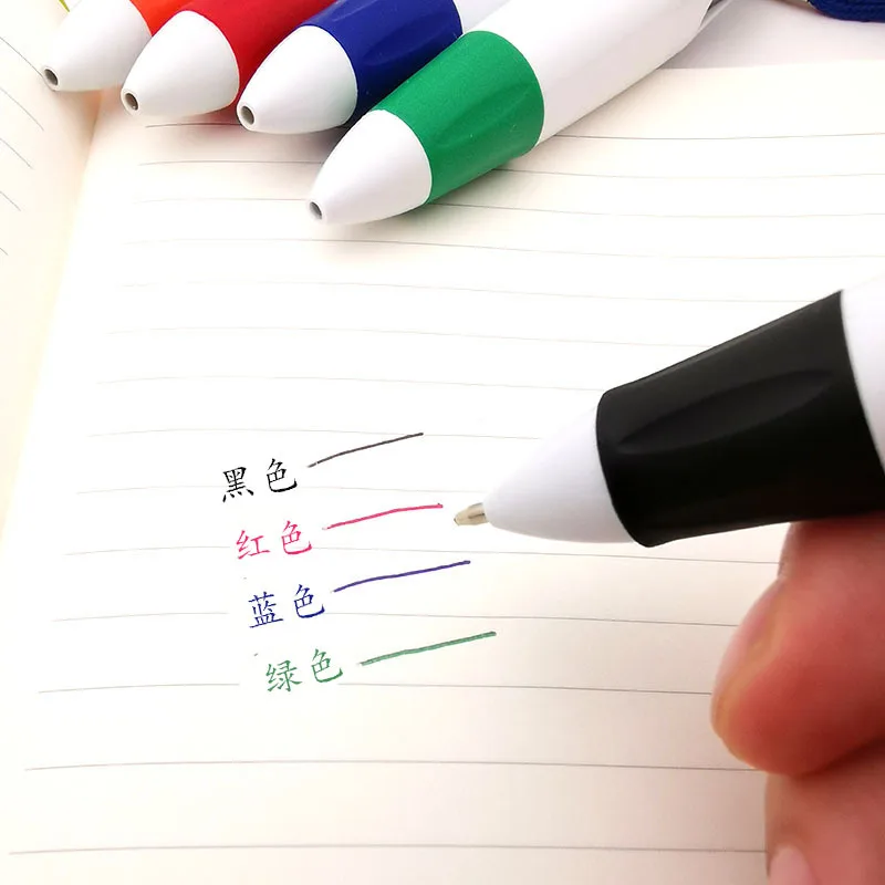 Creative lanyard 4 color ballpoint pen anti-loss mark gift pen color sheath push advertising pen wholesale
