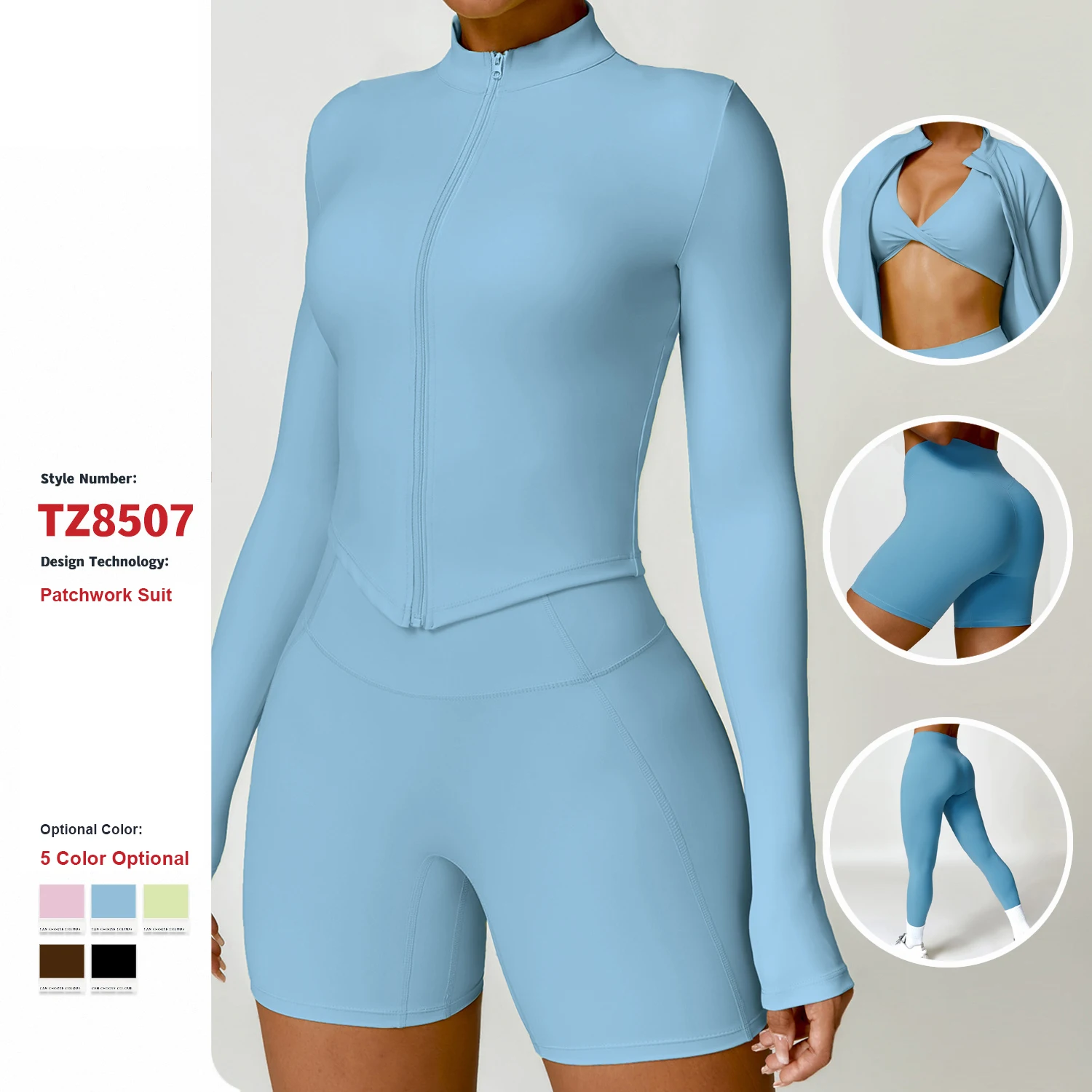 Quick Dry Workout Leggings Zipper Tight Jacket Long Sleeve Yoga Wear Gym Running Training Wear Fitness Bra Sport Shorts Yoga Set