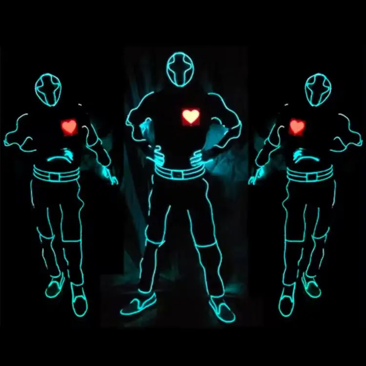 Luminescent Heart Man suit EL wire Glowing Gloves Clothes Dance wear led costume