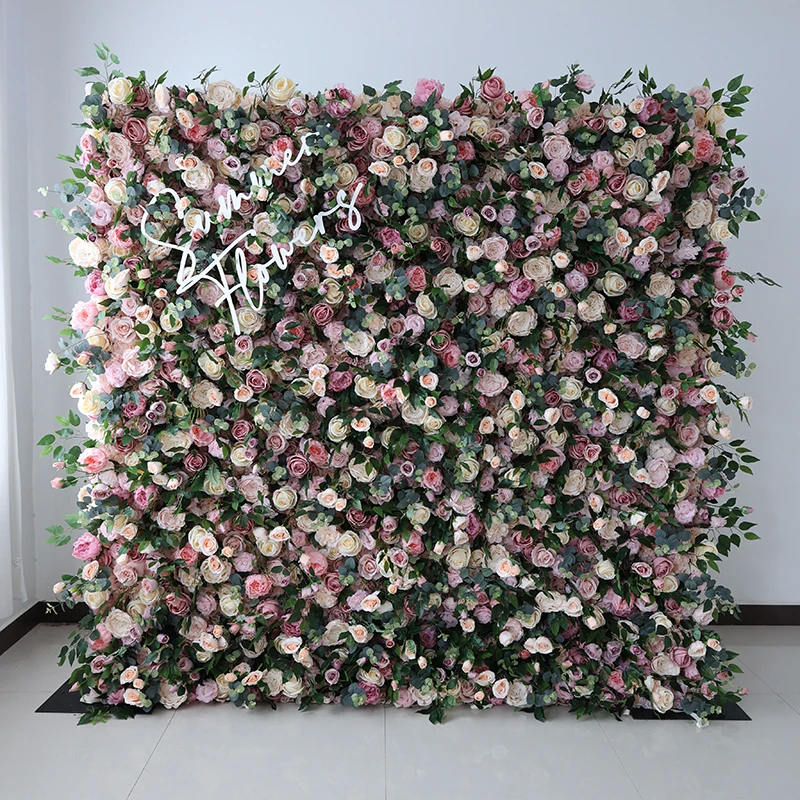ZHANGJIAJIE SUMMER FLOWER Wedding Decoration Backdrop Artificial Pink Flower Walls with Leaves