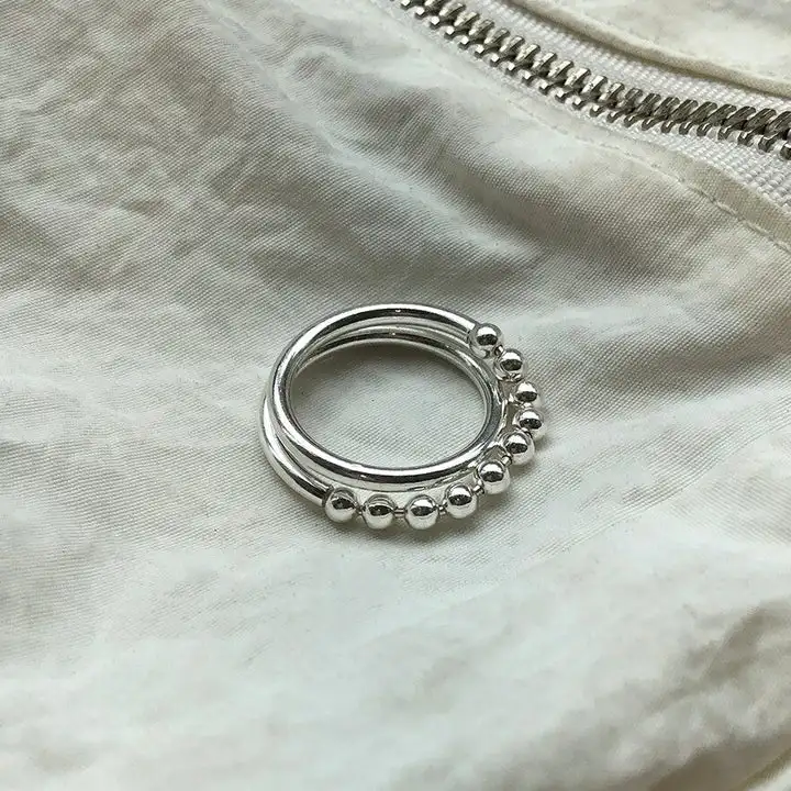SHANWU 925 Sterling Silver Korea Amazement Beaded Adjustable Rotating Rings Anxiety Spinner Spin Real Rings For Ladies (1600341134157)