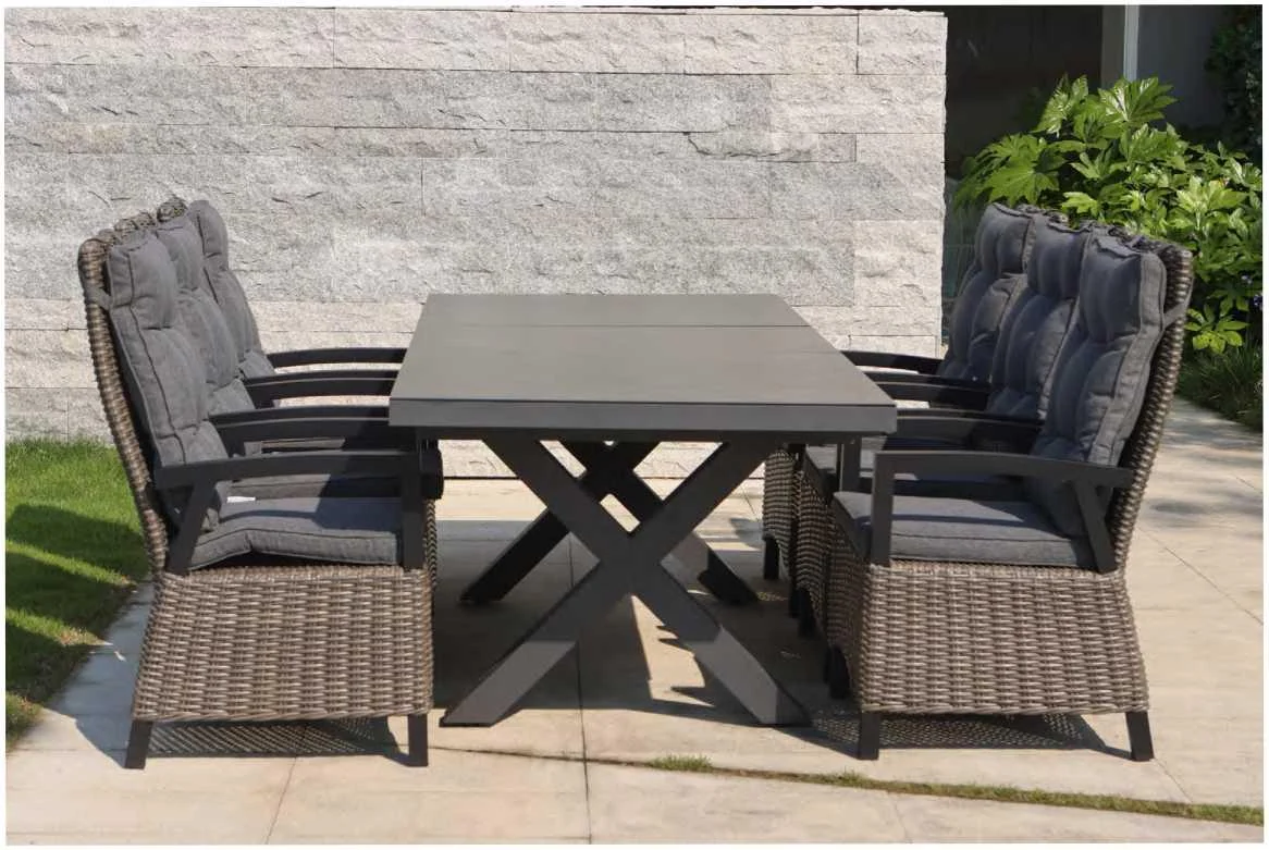 YOHO outdoor furniture Luxury Garden Patio rattan Dining set adjustable leisure chair High end stretchable table dining set