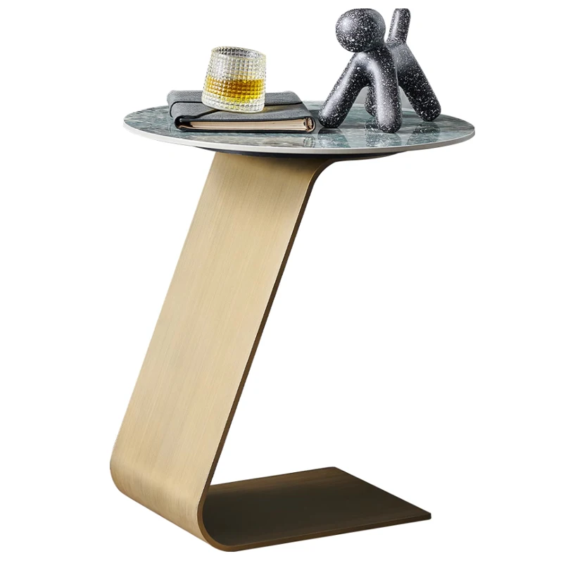 AOMISI CASA Italy modern style round Metal Side Table marble top corner table stainless steel coffee table for Living Room