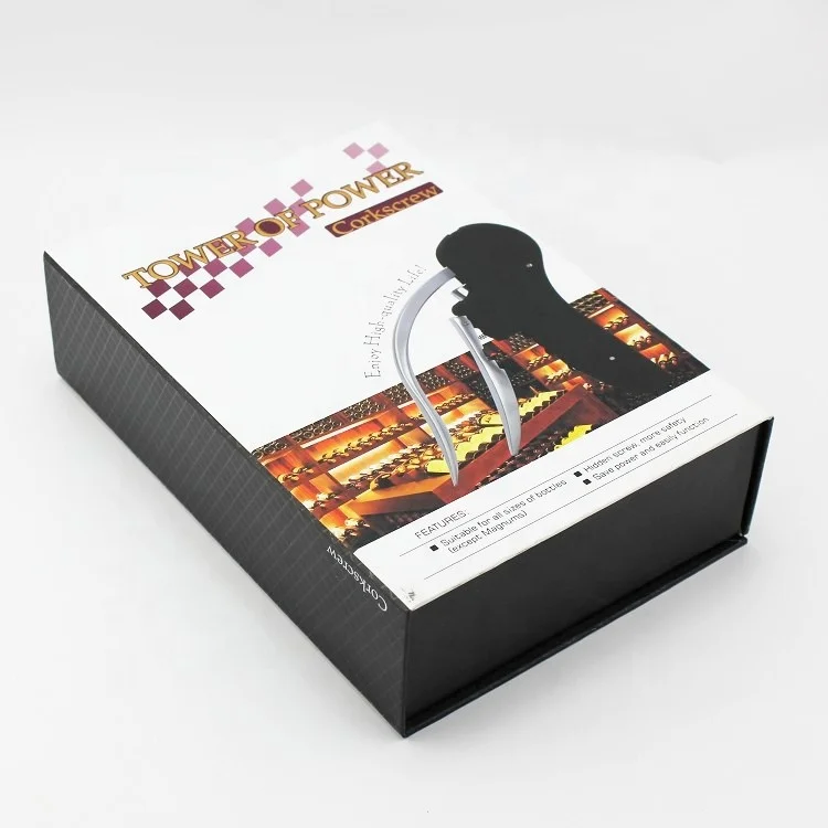 Lever Wine Corkscrew Personalized Wine Opener with Foil Cutter Steel Vertical Lever Corkscrew, Black and Silver