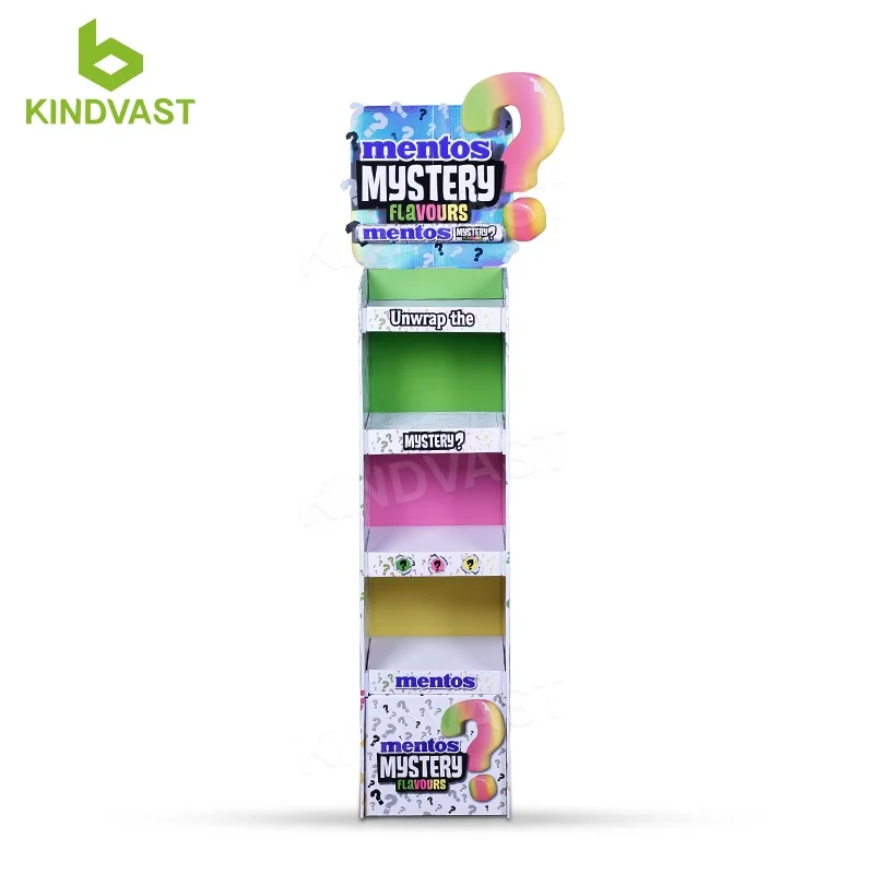 Template DIY Cardboard Standing Paper Corrugated Floor Display Shelves For Supermarket Commercial Chewing Gum Promotion Retail