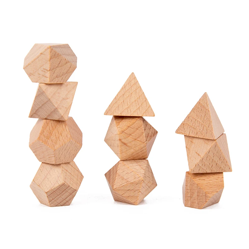 Custom Natural 3D Wood Dice Geometric Shape Building Stacking Block Set