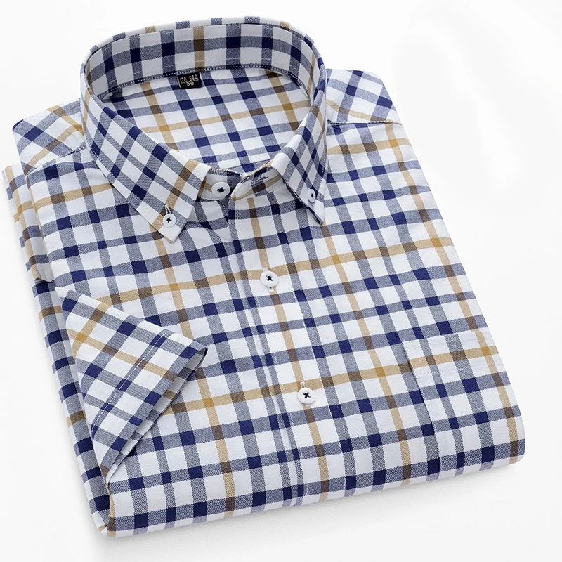 OEM/ODM camisas hombre comfortable and breathable quality  plaid shirts for men short sleeve button down collar striped shirt