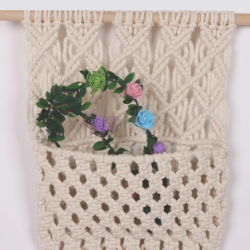 W008A  Wall Decor handmade gift  Knitted cotton rope Tapestry flower basket Home hotel Decor macrame wall Hanging
