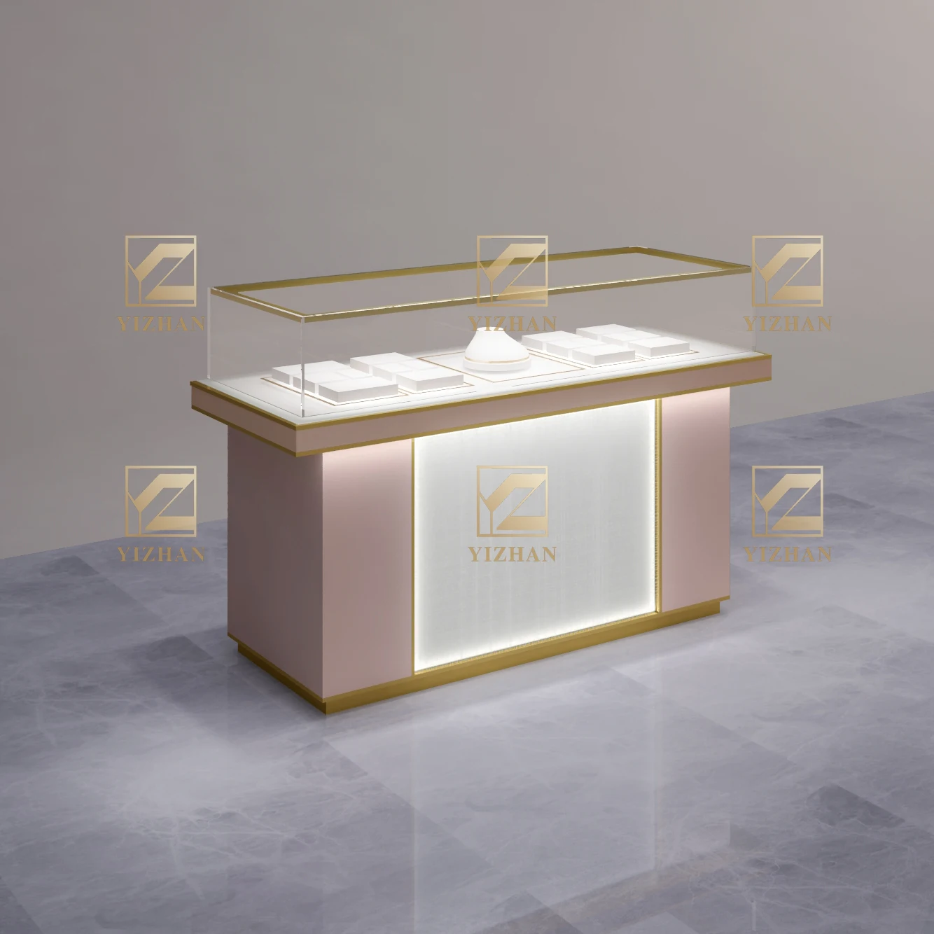 Роскошная мебель из нержавеющей стали светодиодная светлая стеклянная витрина для ювелирных изделий магазина прилавков и выставочного зала