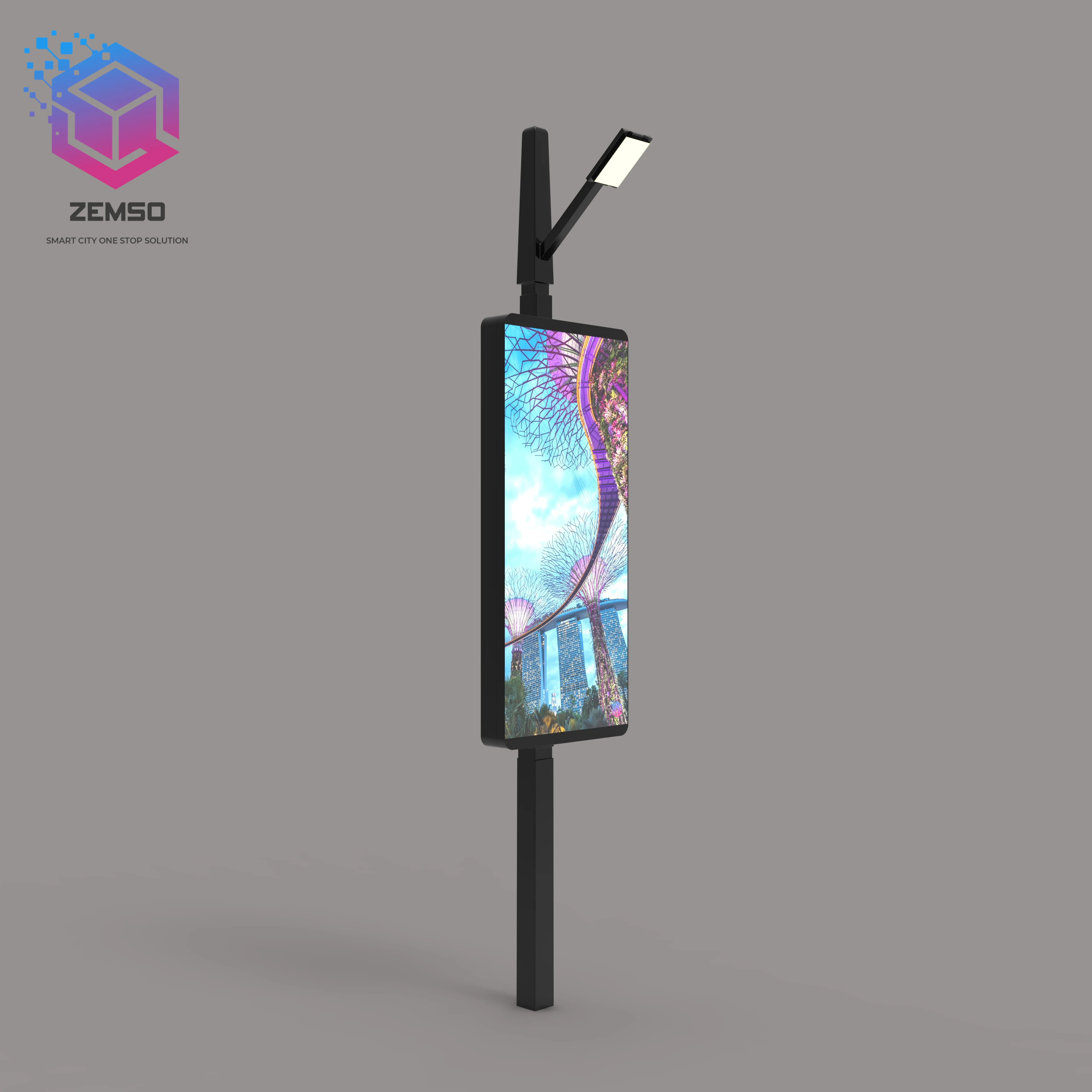 Led p1.2 display billboard full color street lighting pole led screen outdoor digital street lamp signage