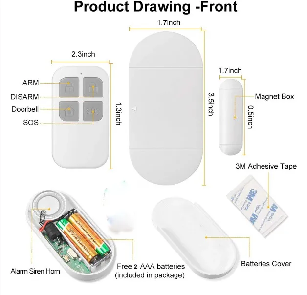 cheap home anti burglar wireless remote control magnetic sensor security alarms for windows and doors