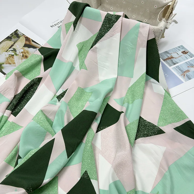 Hot geometric pattern beach pants fashion four-sided elastic shirt polyester home wear printed fabric