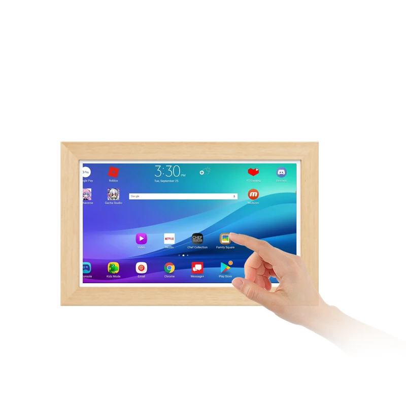 Wall-Mounted Wooden Frame Photo Video Player Digital Signage 32 Inch Touch Screen Quad Core Android Tablet with WiFi POE NFC